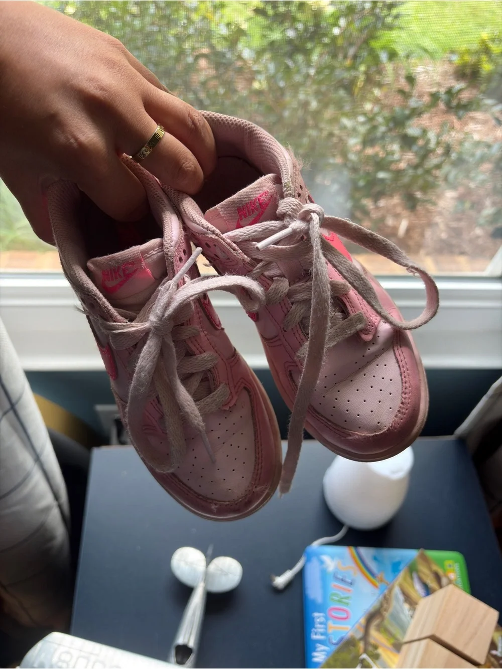 Nike Kids Pink Low-Top Sneakers with Bright Pink Swoosh